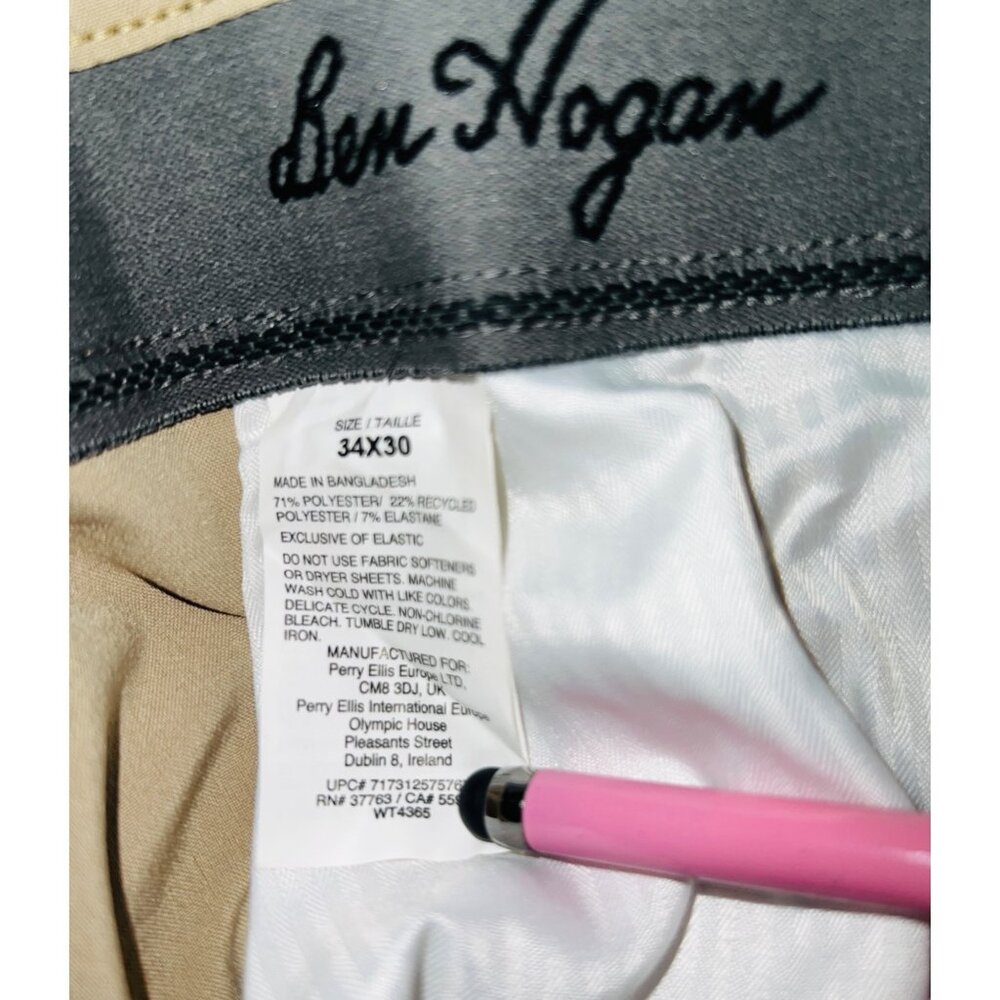 Ben Hogan Performance Mens Pants Tan Golf Active 34x30 Flat Front - Picture 4 of 8